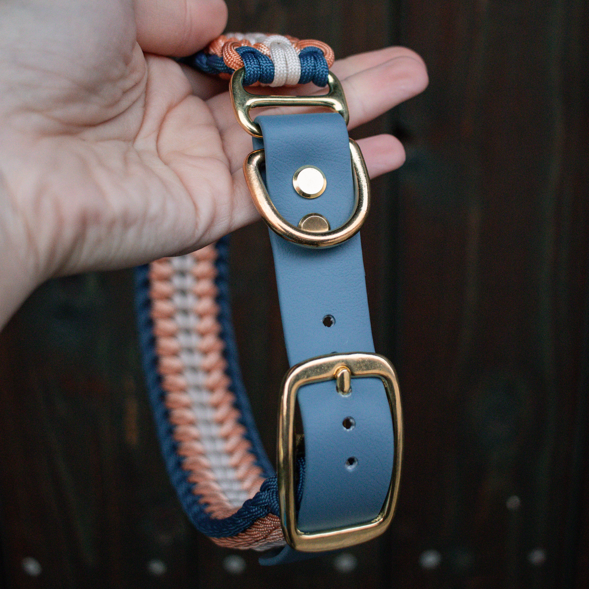 Paracordhalsband "Shining" in Petrol und Kupfer