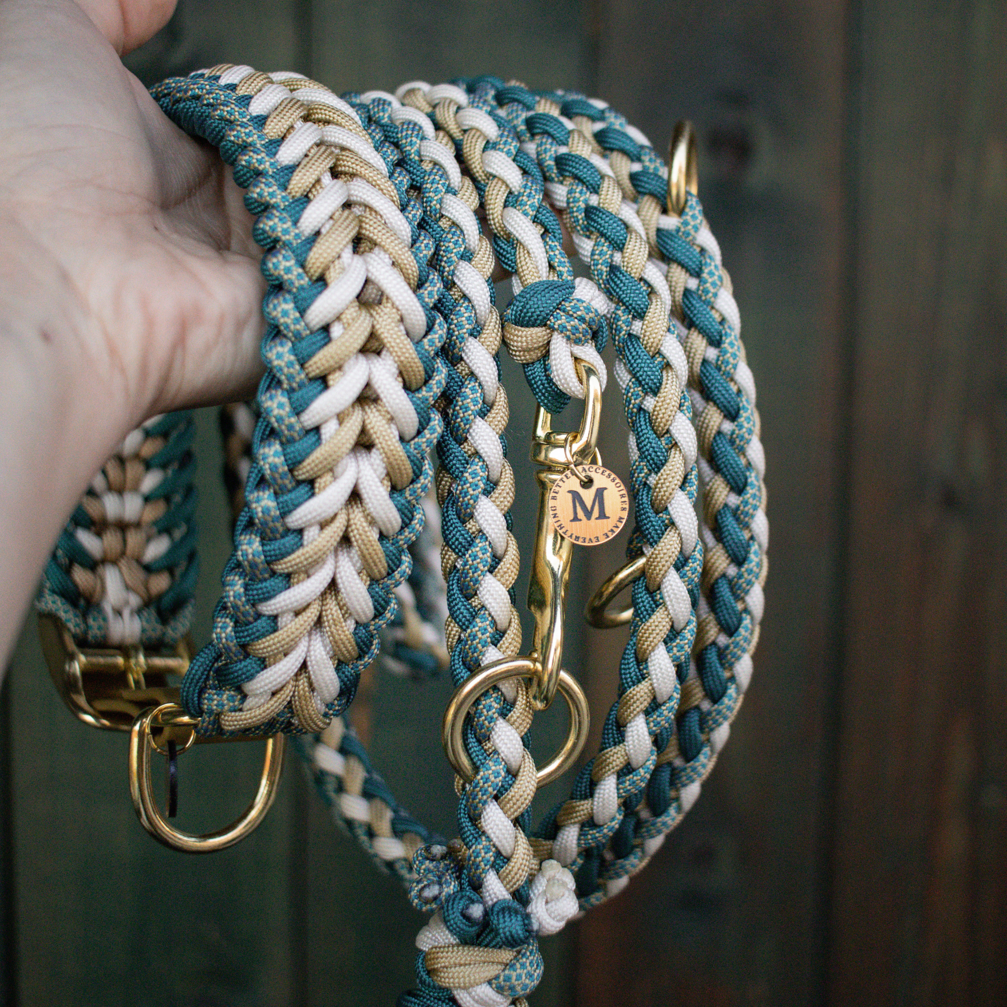 Paracordleine "Gaucho"  in Teal und Gold