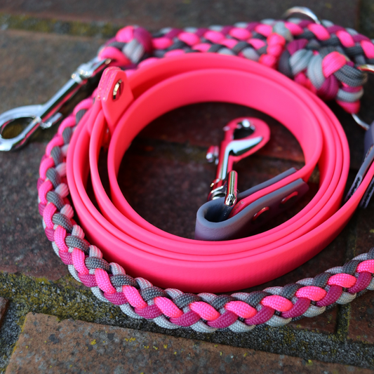 Paracord/Biothane Leine in Neonpink und Grau