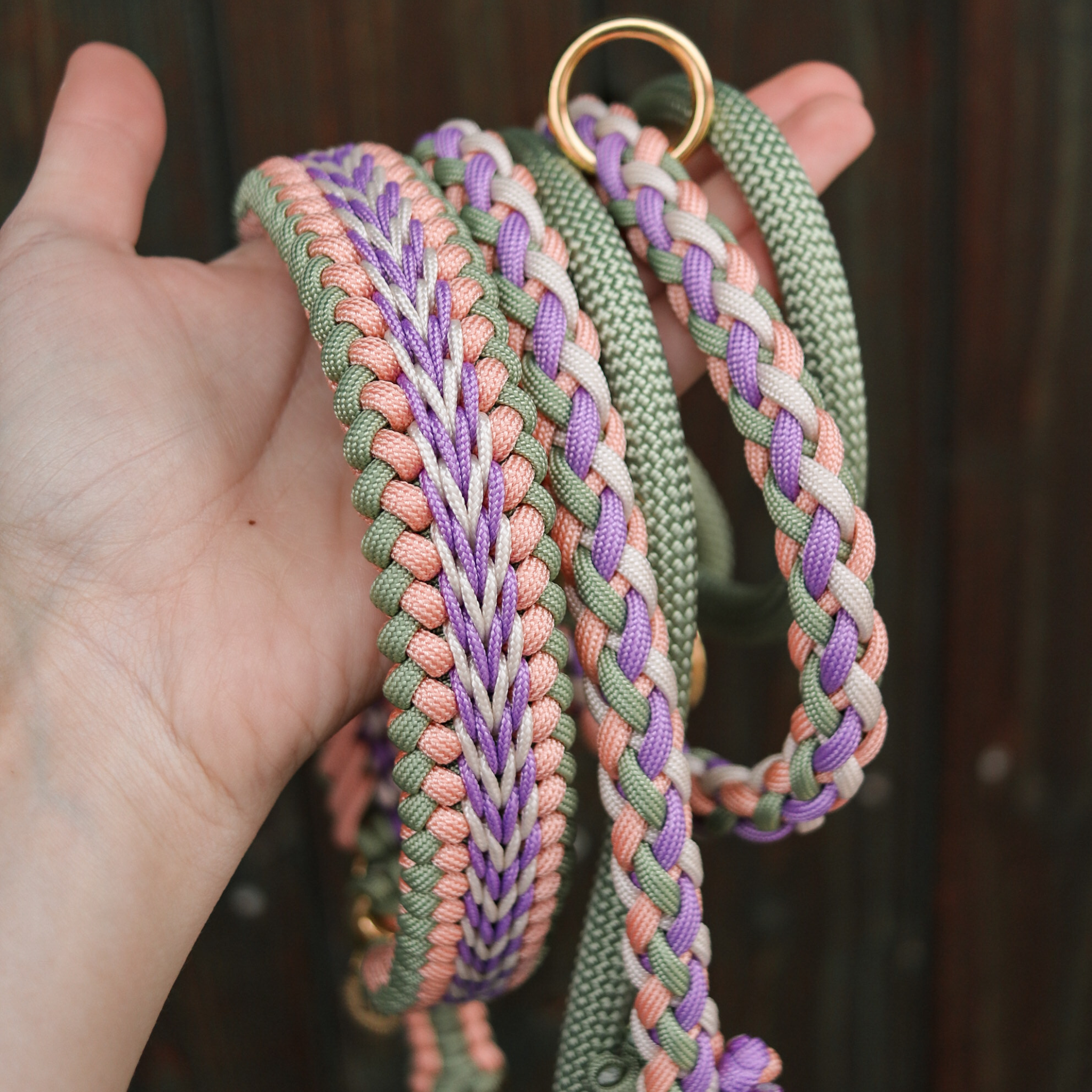Paracord/Tau Leine in Guacamole und Lila