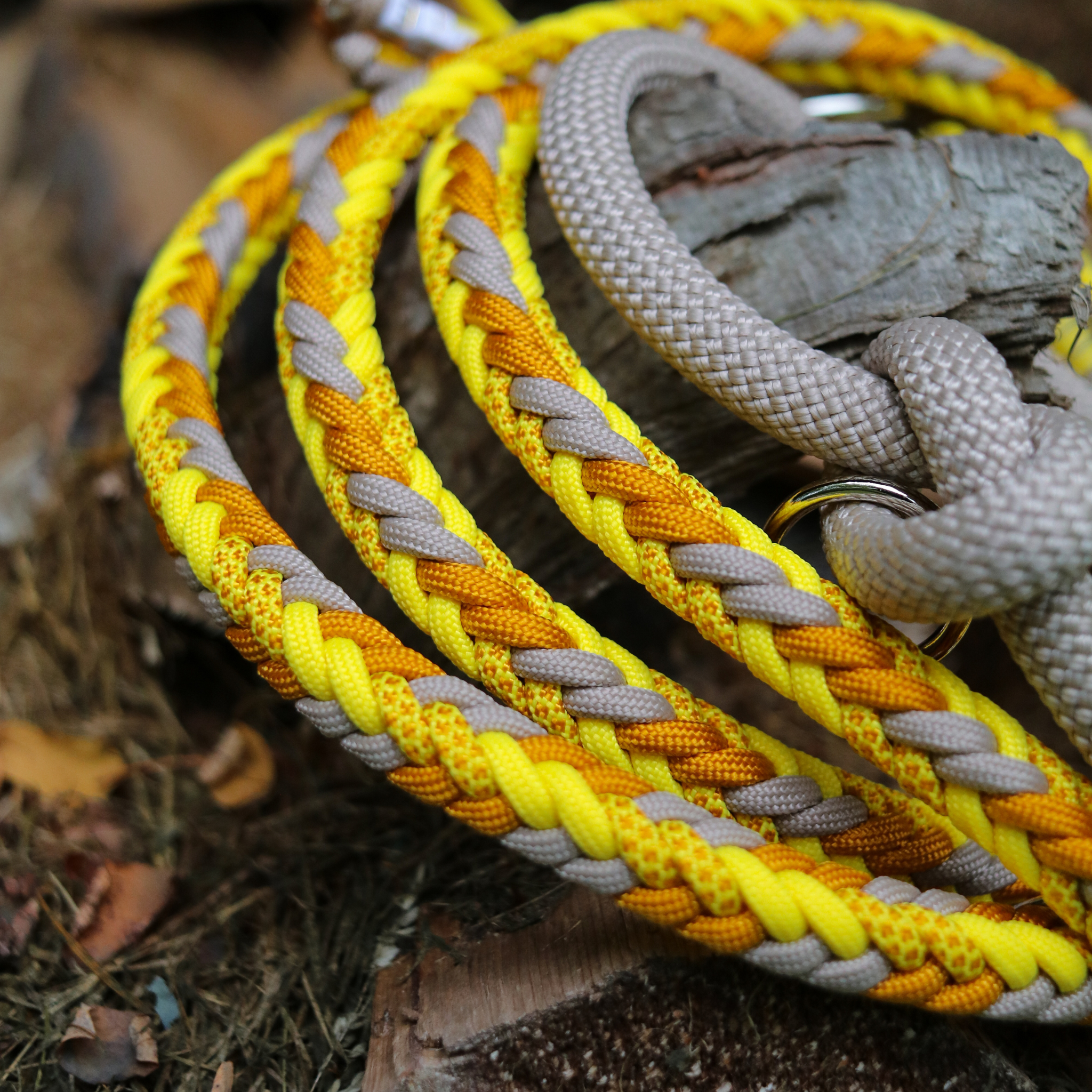 Paracord/Tau Leine "Herringbone" in Mocca und Canary
