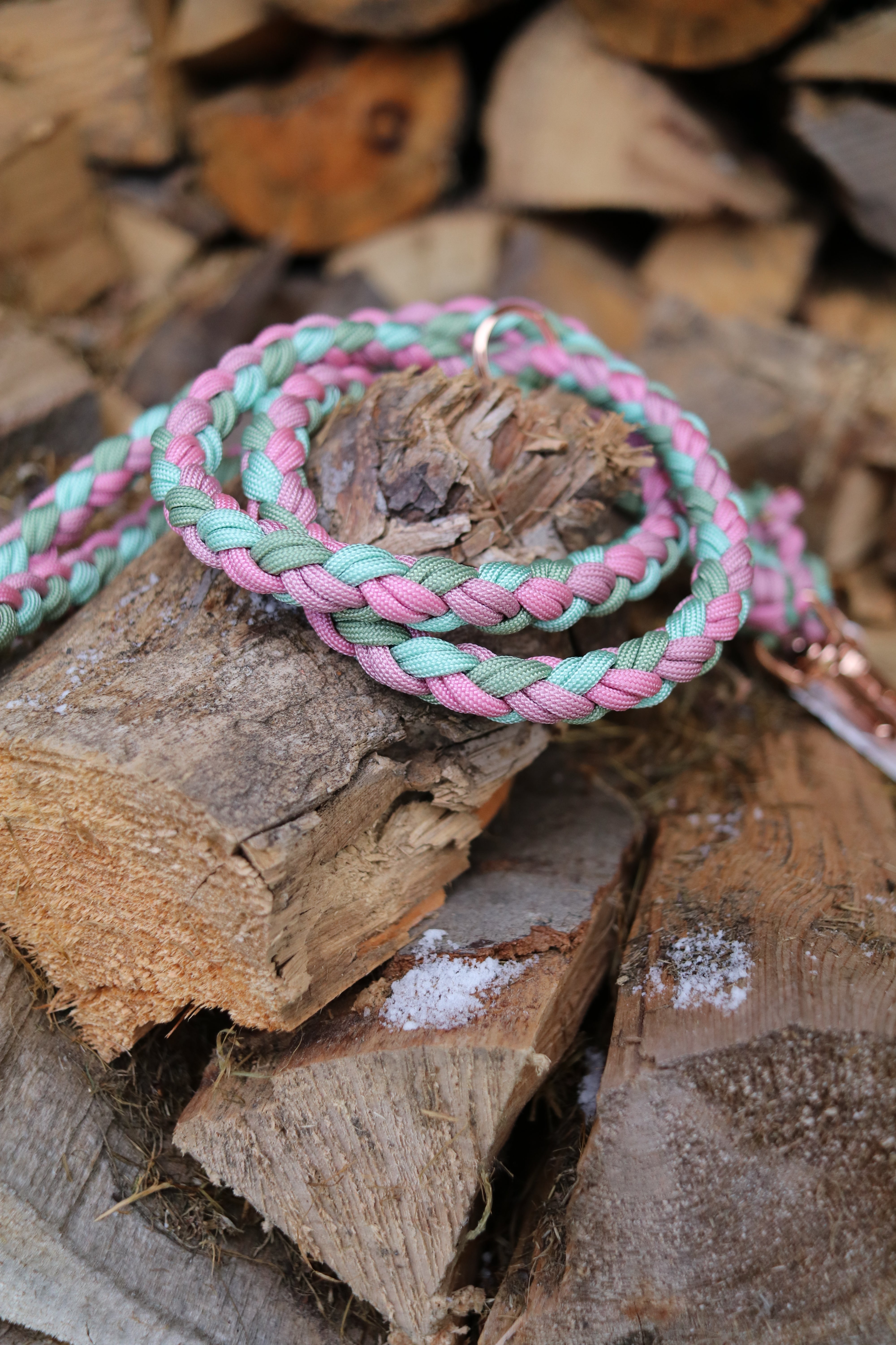 Leine Doppelt Geflochten in Lavender Rosa und Guacamole