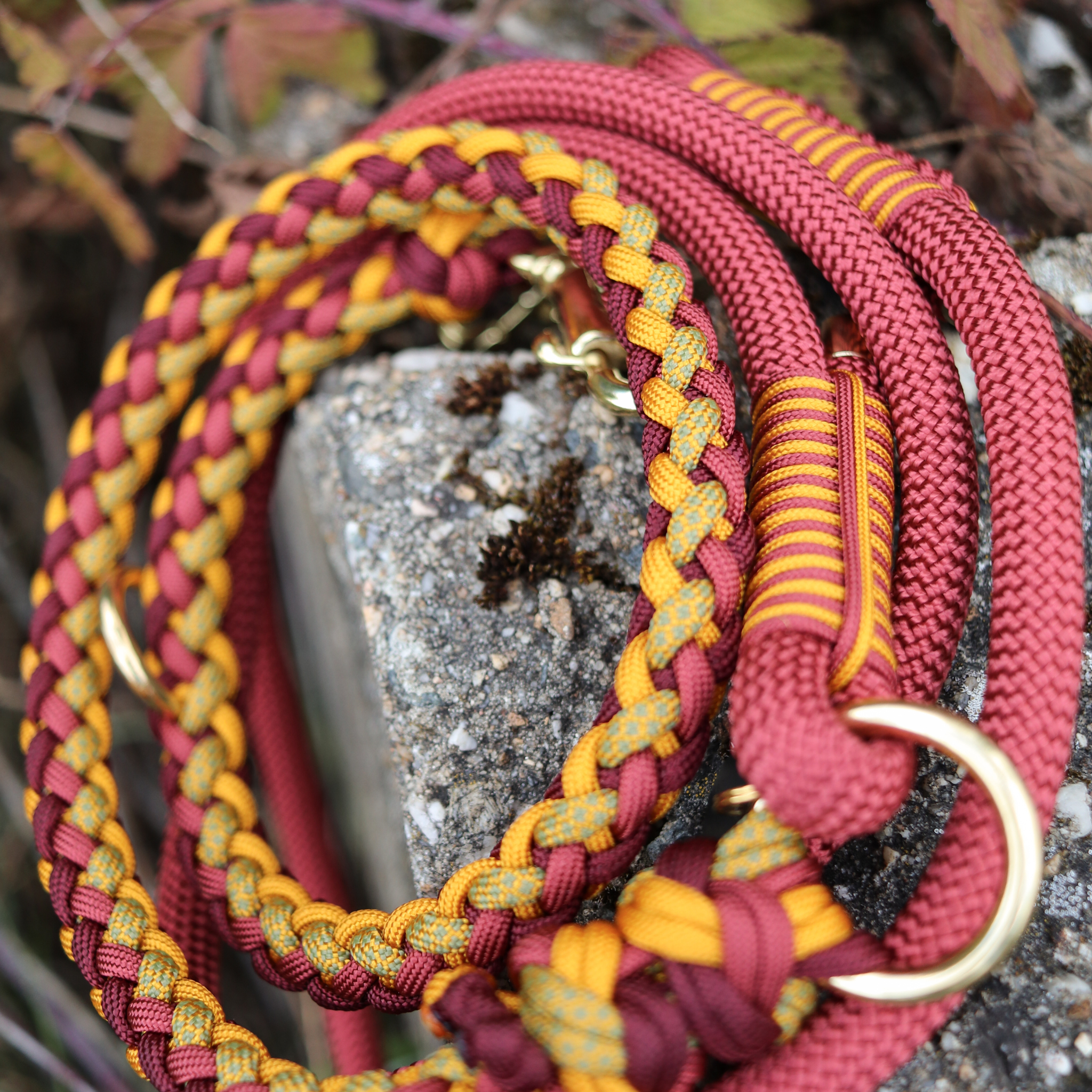 Paracord/Tau Leine "Gaucho" in Goldenrod und Weinrot Light
